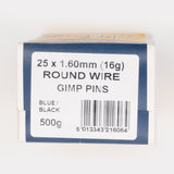 25x1.60mm Round Wire Gimp Pins Blue/Black