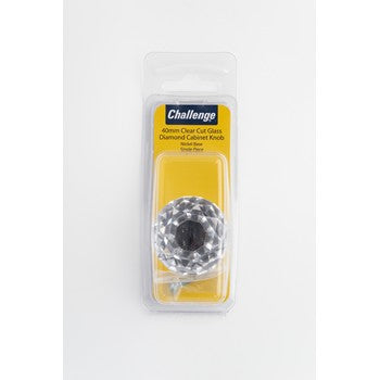 40mm Clear Cut Glass Diamond Cabinet Knob with Nickel Base