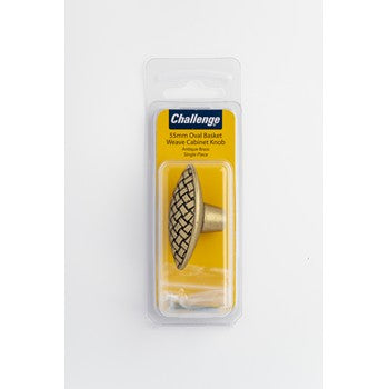 55mm Oval Basket Weave Cabinet Knob - Antique Brass